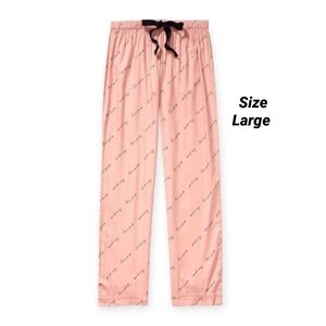 VS PINK Misty Rose Black Script Logo PJ Flannel Pajama Sleep Pants Large NEW